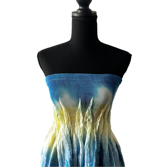 Appraisal One Size Multicolor Smocked Strapless Tie Dye Resort Wear Midi Dress - Picture 2 of 10